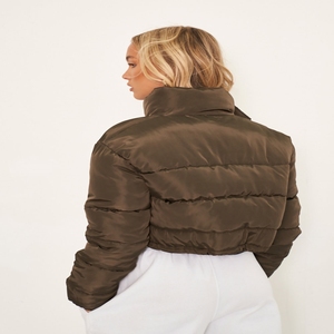 Cuerpo corto con cremallera mangas completas mujer burbuja Puffer chaqueta de satén 2025 Color sólido cuello alto relleno de plumas Micro bola fibra - Product Image 6