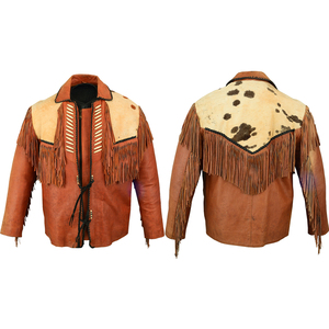 Chaquetas de cuero genuino para montar a caballo con logotipo personalizado de alta calidad, con cuerdas de sujeción, color marrón, EE. UU. - Product Image 3