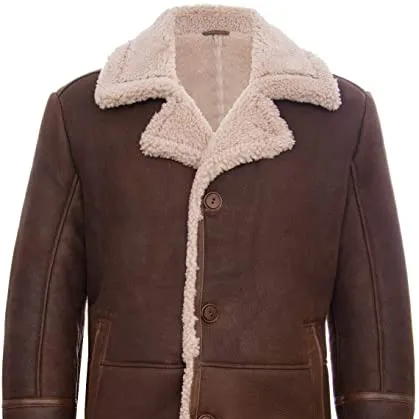 2021 Winter Trench Style Men's Sheepskin Coat Customized Genuine Leather Brown Genuine Sheepskin Leather & Sheep Fur Men Regular