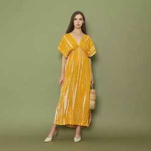 เดรสแม็กซี่สไตล์โบฮีเมียนฮิปปี้ผ้าฝ้าย100% มัดย้อมแขนครึ่งแขนผ้าทอเป็นมิตรต่อสิ่งแวดล้อมย้อมสีธรรมชาติ - Product Image 3