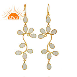 Boucles d'oreilles pendantes en argent 925 plaqué or, pierres précieuses en calcédoine aqua, bijoux en gros, collection classique - Product Image 1