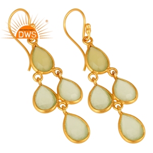 ต่างหูเงินแท้ชุบทอง 18k ประดับพลอยเพรนไนต์ คาลซิโดนี ขายส่ง เหมาะสำหรับงานแต่งงาน งานปาร์ตี้ ทันสมัย คลาสสิก - Product Image 2