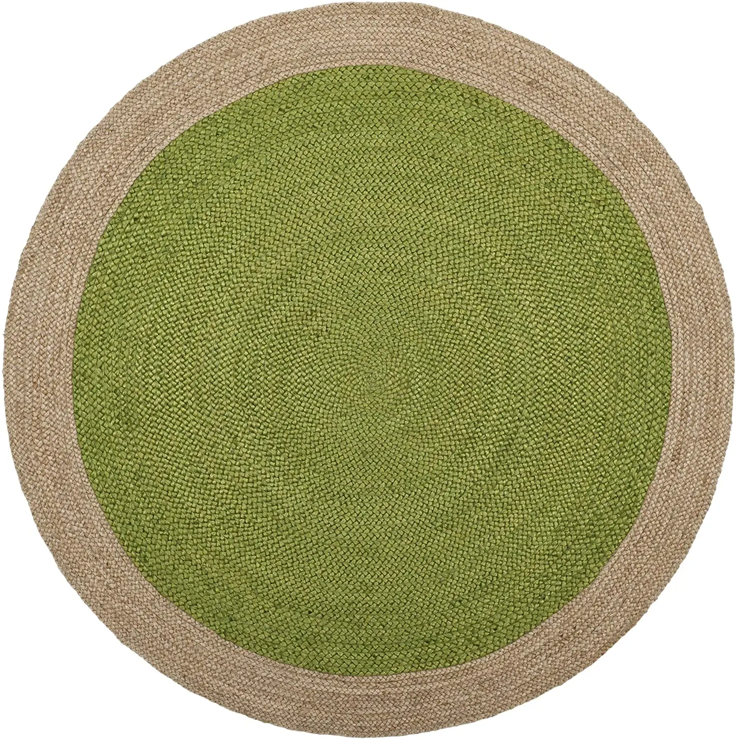 Natural Jute Hand Braided Round Green and Beige Color Rug