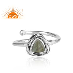Anillo de GEMA de labradorita para niña, diseño triangular hecho a mano, proveedor de Plata de Ley 925, anillo oxidado, fabricante de joyería para niña - Product Image 2