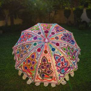 Handmade Coton Main Bloc Floral Imprimé Jardin Parapluie Parasol Indien