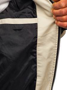 Chaqueta de bombardero de cuero de poliéster 100% personalizada para hombre, beige con cuello levantado acanalado, piel de vaca para el invierno - Product Image 5