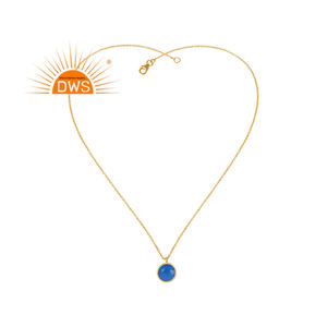 Collar con Colgante Redondo de Calcedonia Azul, Diseño de Plata 925 con Baño de Oro de 14k, Proveedor de Joyería, Colección Clásica - Product Image 1