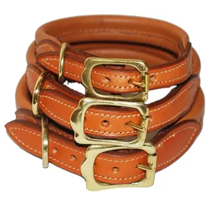 Orange indian suppliers manufacture of leather made dog head collar/leash sets are available at wholesale affordable price