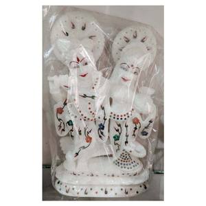 Radha Krishna Murti en marbre italien, travail avec incrustation - Product Image 1