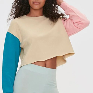 Top deportivo corto de manga larga para mujer, estilo OEM, colores vivos, 100% algodón, para hacer ejercicio. - Product Image 2