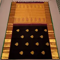 Чистая шелковая Сари Kanchipuarm с богатой золотой каймой Zari и маляу вместе с блузкой Бутана Allover Zari