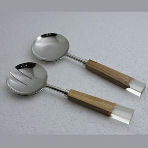 Servidor de ensalada con mango de madera y resina al por mayor, utensilios de cocina plateados de acero inoxidable para restaurante, servidor de ensalada, accesorios de cocina - Product Image 5