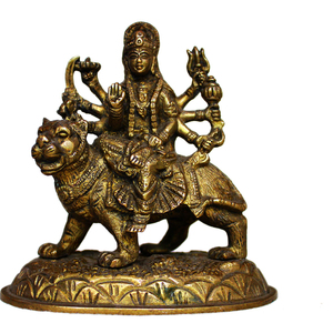 Handmade Indian Brass Golden Bronze Goddess Sherawali Sculptures Figurine Statue <b>Home</b> <b>Decor</b> <b>Gift</b> Items SMG-37/6728 - Product Image 1