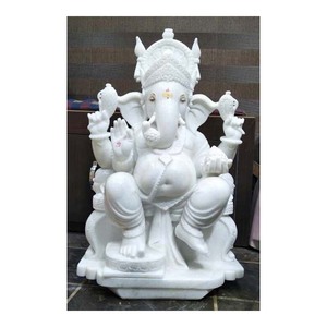 Estatua de Dios Ganesha, exquisita estatua de mármol blanco pulido - Product Image 1