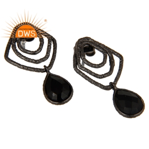 Mind Blowing Black Onyx Gemstone Earring Black Rhodium Plated Silver Earring Wholesale Designer Handmade Drop Earring - Product Image 2