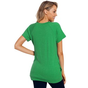 High Quality Women Casual Short Sleeve T Shirts With Pockets Female Clothes Solid Color O Neck Slim Fit <b>Top</b> T-Shirts - Product Image 3