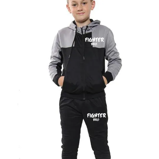 Wholesale Custom Fashion Kid Tracksuit Clothing Set Hoody and Joggers Set Tracksuit Pants Hoodie Athletic Reversed Striped Si