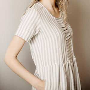 Robe en lin pour femme, col rond, manches courtes, couleur blanche, tendance, dernier design, arrivée - Product Image 2