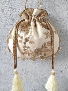 Luxury Zardozi Potli Bags | Party & Wedding Designer Bag | Dabka & Pearl <b>Embellished</b> Handmade Purse - Product Image 2