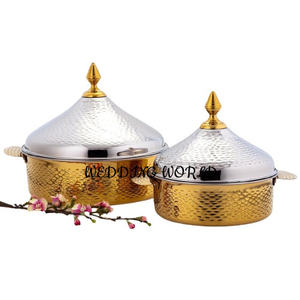 Silver And Gold Finished Metal Hotpot New Fancy Handmade Designer Casserole Customized Size Fancy Metal Food Warmer - Product Image 1