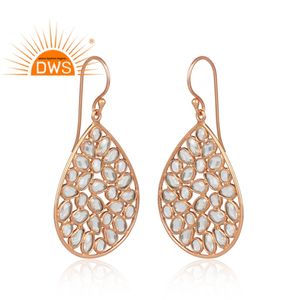 White Zircon Gemstone Rose Gold Plated <b>Dangle</b> <b>Earrings</b> Supplier 925 <b>Silver</b> Designer <b>Earrings</b> Jewelry Manufacturer - Product Image 2