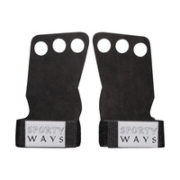 Empuñadura de cuero con 3 agujeros para los dedos, almohadilla de agarre de mano para levantamiento de pesas, Fitness, gimnasio, de cuero
