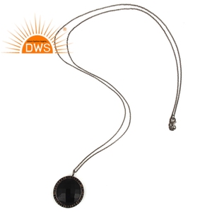 Collar con colgante de piedras preciosas de ónix negro, joyería de plata 925 - Product Image 2