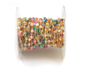 Cadena de Rosario envuelta en alambre chapado en oro de 24k con varias piedras naturales - Product Image 2