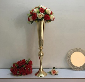 Decoración de lugar de boda de aspecto moderno, florero de Metal chapado en oro, centro de mesa de boda, decoración, florero - Product Image 1