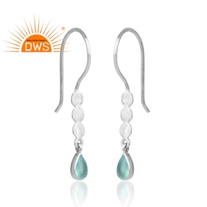 Boucles d'oreilles pendantes de conception pour femmes, bijou en argent 925, pierre précieuse de calcédoine, bleue naturelle, fabrication de bijoux - Product Image 2