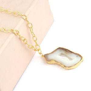 Collar de cadena ovalada con Geode color marrón Natural, joyería de moda, colgante de cadena ovalada chapada en oro, suministros de joyería fina - Product Image 3