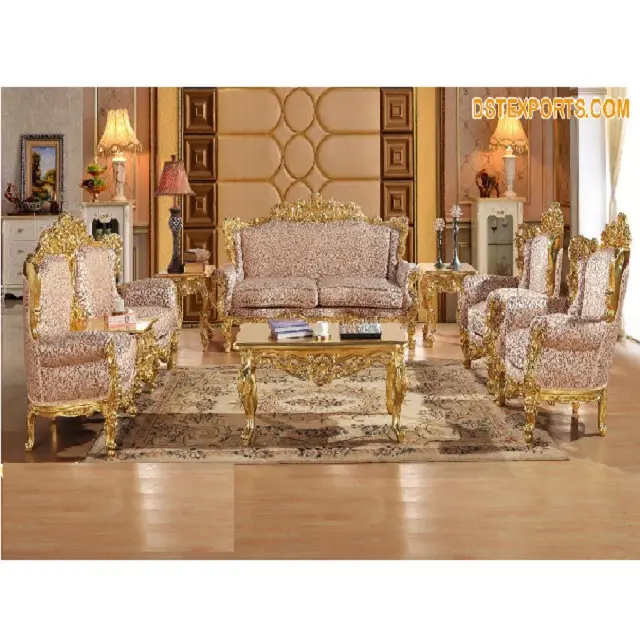 Real antiguo tallado barroco sofá sala de estar de lujo tallada a mano muebles sofá italiano real oro de sala de estar sofá conjunto