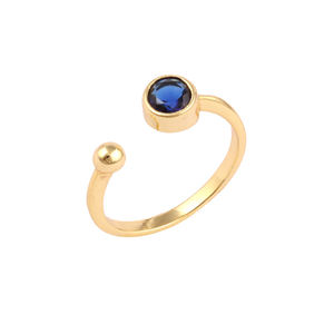 Coupe à facettes forme ronde délicate iolite quartz avant ouvert bague réglable en laiton plaqué or 18 carats design minimaliste anneaux empilables - Product Image 1