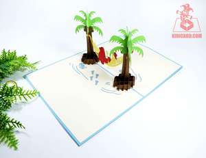 Carte Kirigami vietnamienne Pop élégant 3D mariage anniversaire carte de voeux artisanat par fille relaxant plage amour Style - Product Image 3