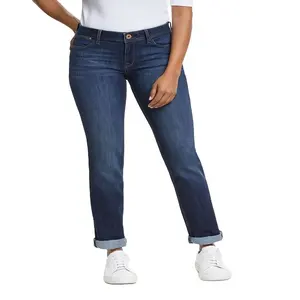 Calça jeans feminina em 5 bolsos, calça jeans com perna reta lavada