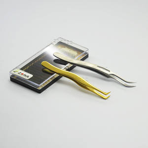 Pinzas de extensión de pestañas personalizadas profesionales puntiagudas de 90 grados curvadas sin óxido fibra de acero inoxidable ergonómicas de alta calidad - Product Image 1