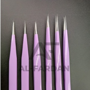 Pince à cils en acier inoxydable violet clair de 14 cm avec logo personnalisé du fabricant Pince à cils fine à pointe droite offerte - Product Image 3