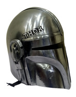 Casque électronique Mandalorian Premium, accessoires de costume de cosplay d'Halloween, acier poli argenté, casque médiéval