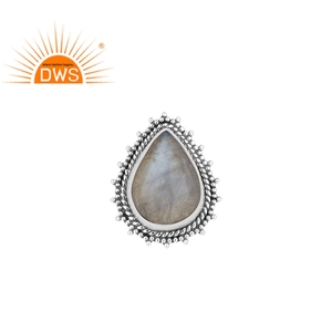 Anillo de cóctel de Plata de Ley 925 con piedra lunar de arcoíris para niñas, joyería al por mayor - Product Image 1