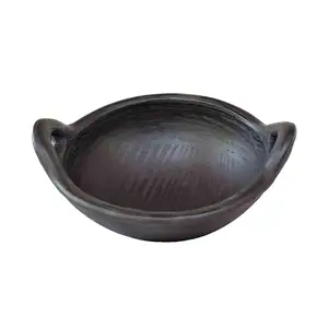 None Toxic Cooking Products Pottery Earthenware Pottery Black Clay Kadai Village Craft