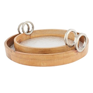 Plateau de service décoratif en bois de forme ronde Fournitures de restaurant Plateau de service fait à la main Plat de service abordable pour mariage - Product Image 4