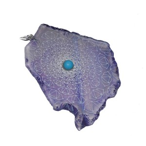 Pendentif en bois classique Mandala géométrique avec pierre d'agate, style bohème, bijoux unisexe, cadeau - Product Image 1
