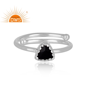 Bague en argent Sterling 925 Fine et en forme de Triangle, empilable, pierre précieuse noire, colonne vertébrale brevetée, vente en gros, bijoux en argent - Product Image 2