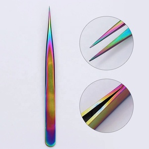 Lot de 2 pinces à cils en acier inoxydable de qualité supérieure, arc-en-ciel, avec logo personnalisé, outils d'extension de cils, Zullo Industries - Product Image 3