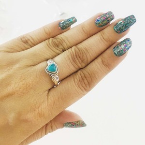 Anillos de compromiso de plata de ley 925 para mujer, piedra preciosa turquesa, turquesa sintética, joyería fina, anillo de moda, regalo para mujer - Product Image 6