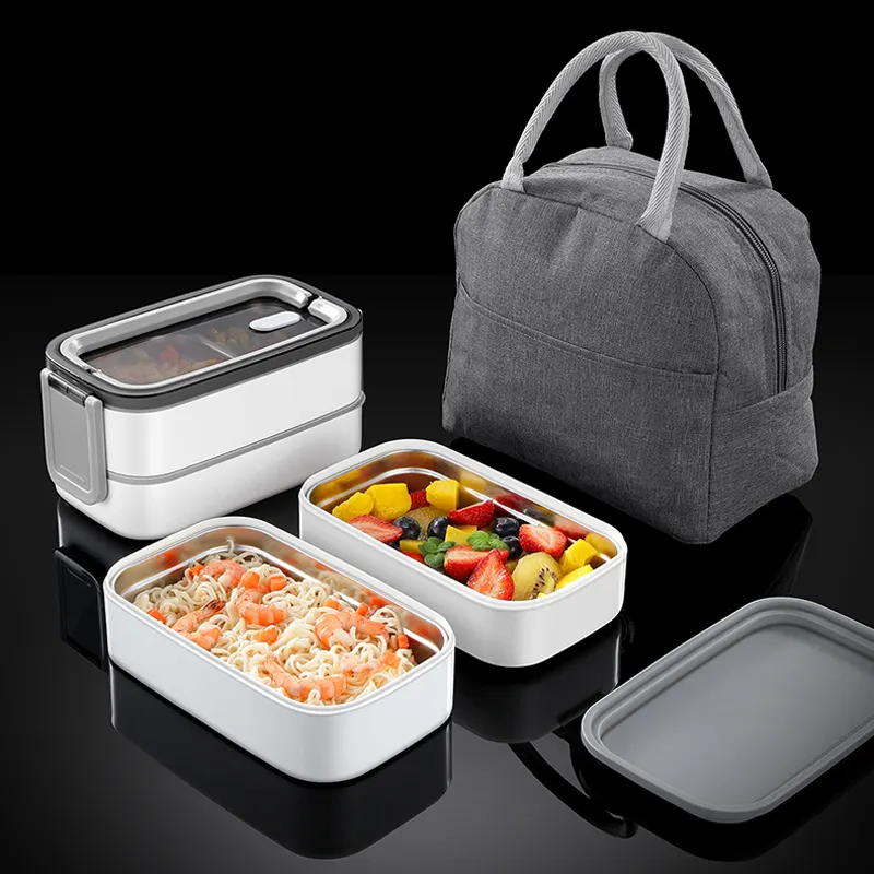 Пищевая упаковка Tiffin на вынос, изолированная термальная Детская школьная пластиковая металлическая бенто коробка для детского обеда из нержавеющей стали