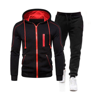 Hooded Red Zipper Adjusting <b>String</b> Jacket With Full Sleeve Multi Color Men Tracksuit Bottom And Trousers Set For Men - Product Image 6
