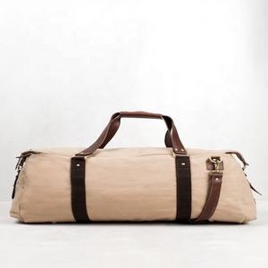 Sac de sport lourd pour voyager en cuir véritable toile de coton et cuir avec fermeture à glissière Style sport pour une utilisation en extérieur - Product Image 1