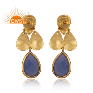 Briolette ตัดน้ำสีฟ้า Chalcedony ทองเหลืองชุบทองเครื่องประดับแฟชั่นสำหรับผู้หญิงของขวัญสำหรับคอลเลกชันของเธอ - Product Image 3