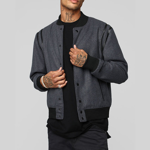 OEM Letterman Varsity <b>Jackets</b> <b>Patches</b> Custom Cheap Dark Black Wool Varsity <b>Jackets</b> With Genuine White Cow Leather Sleeves - Product Image 2